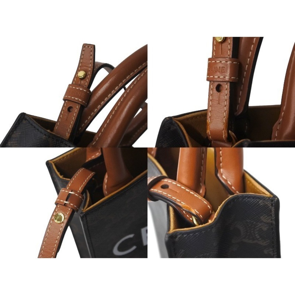 Celine Brown Shoulder Canvas Bag Triomphe Vertical Logo - Picture 5 of 8